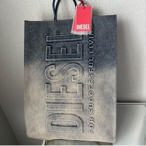 Diesel Blue Denim Tote Bag Dsl Shopper 3D L X overdyed denim